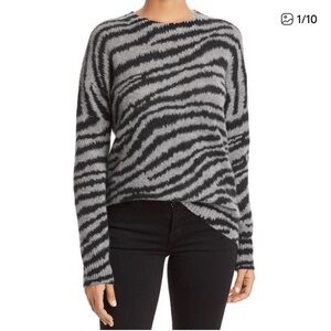 C by Bloomingdales Cashmere Zebra Print Sweater - Black and Gray